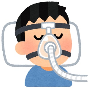 酸素マスクを装着して眠る男性のイラスト